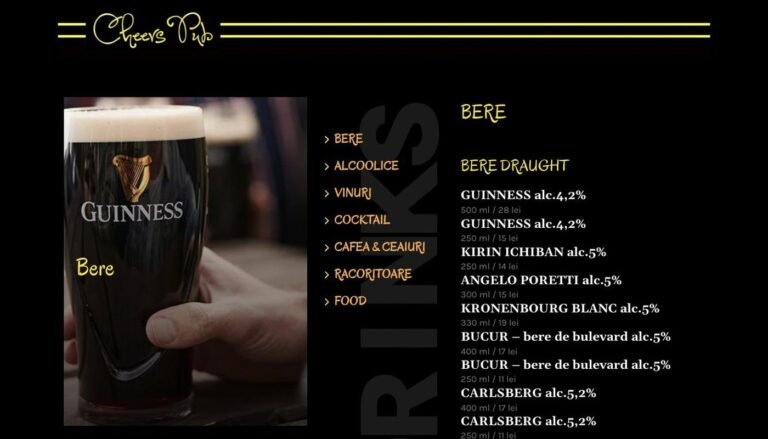 Captură din site-ul Cheers Pub