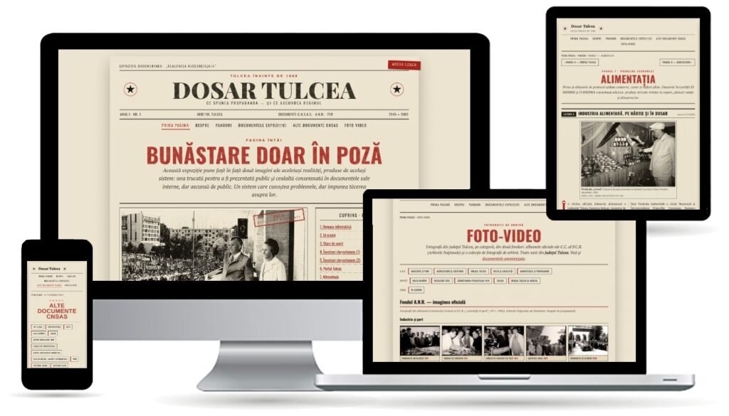 Site-ul expoziției Dosar Tulcea pe desktop, laptop, tabletă și telefon
