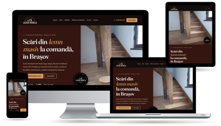 Site-ul atelierului Lazar Mobila pe desktop, laptop, tabletă și telefon